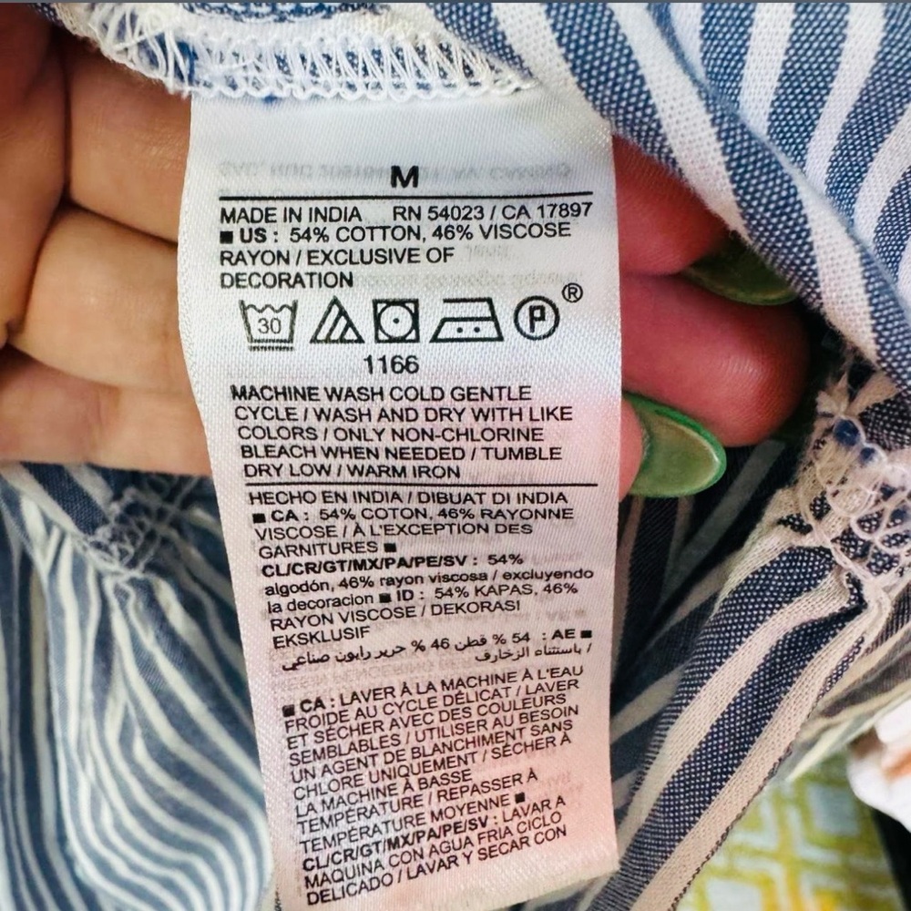 Old Navy Blue and White Striped Long Sleeve Midi Dress tassel neck detail size m - Picture 7 of 8